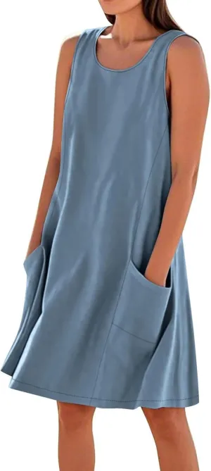 Cotton Linen Mini Dress for Women Summer Boho Beach Dresses Casual Sleeveless Sundress Solid Vacation Outfits 2025