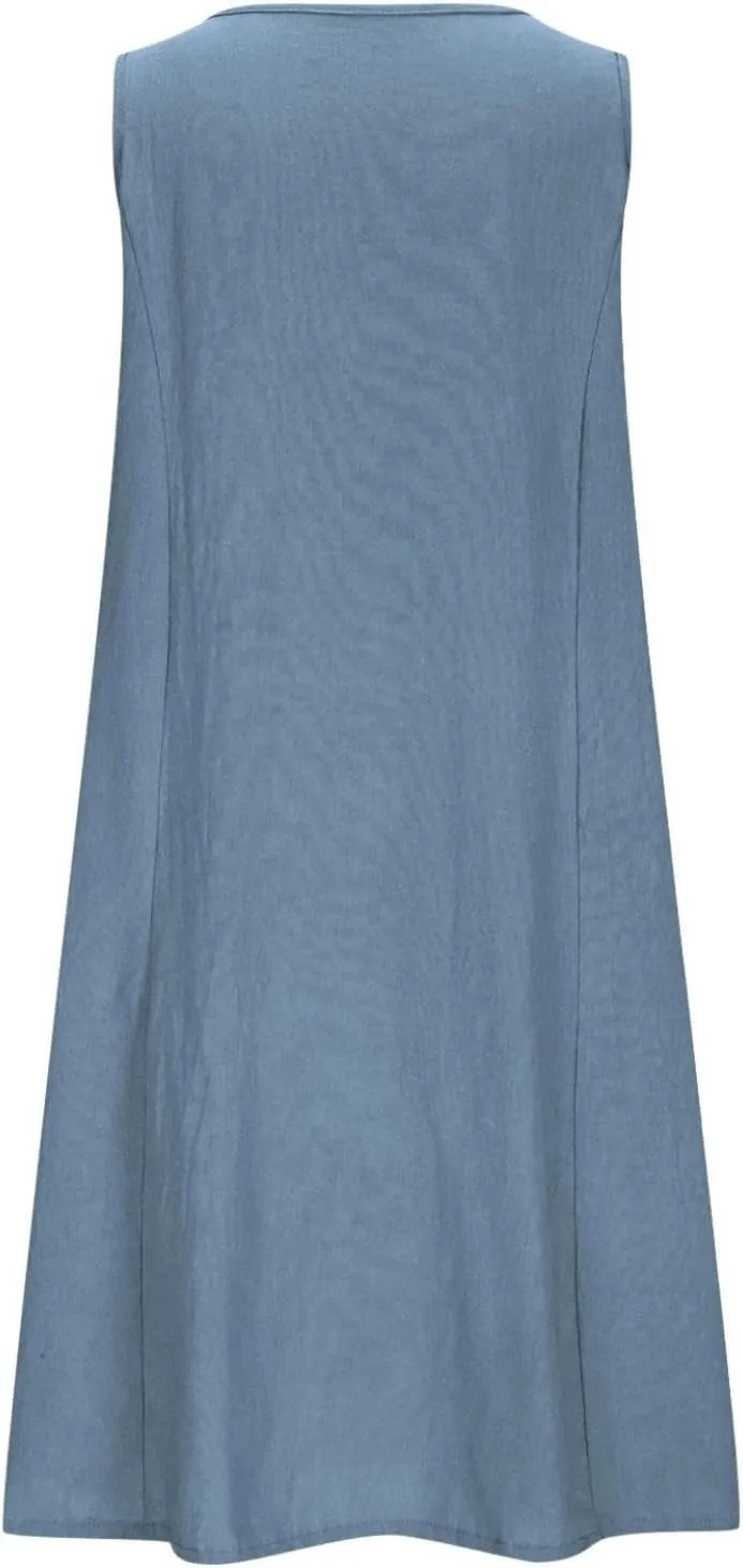 Cotton Linen Mini Dress for Women Summer Boho Beach Dresses Casual Sleeveless Sundress Solid Vacation Outfits 2025