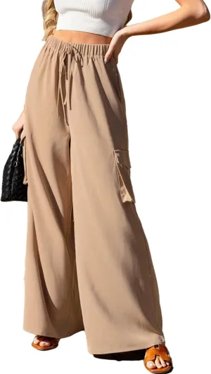 CUPSHE Women's Wide Leg Cargo Pants Elastic Waist High Rise Long Trousers with Pocket