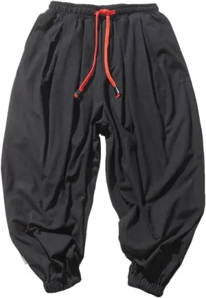 Dcvmvmn Oversized Men Harem Pants Loose Chinese Style Cotton and Linen Sweatpants Joggers Casual Trousers Black