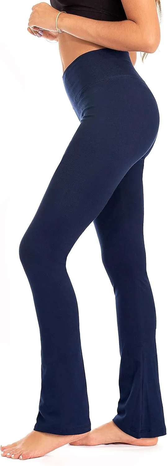 DEAR SPARKLE Bootcut Leggings for Women | Slim Look Bootleg Opaque Yoga Pants w Pocket   Plus Size (C5)