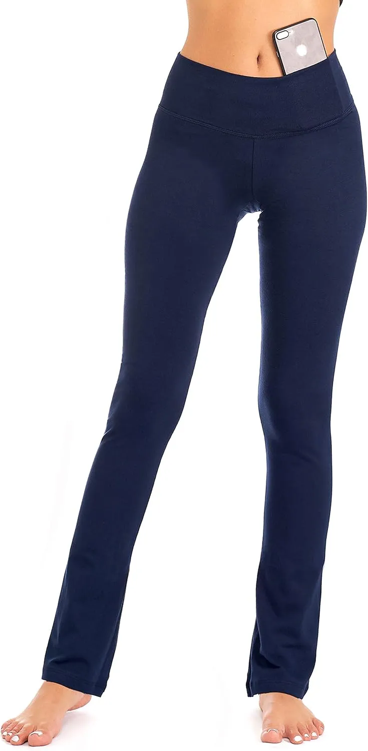 DEAR SPARKLE Bootcut Leggings for Women | Slim Look Bootleg Opaque Yoga Pants w Pocket   Plus Size (C5)