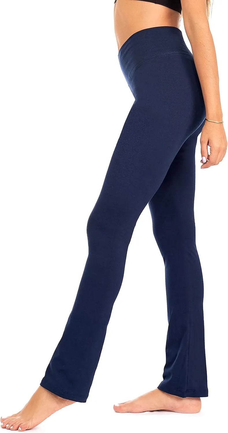 DEAR SPARKLE Bootcut Leggings for Women | Slim Look Bootleg Opaque Yoga Pants w Pocket   Plus Size (C5)