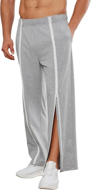 Deyeek Tear Away Pants for Men Full Zipper Legs Sweat Pants Mens Open Bottom Sweatpants Breakaway Cotton Post Surgery Pants