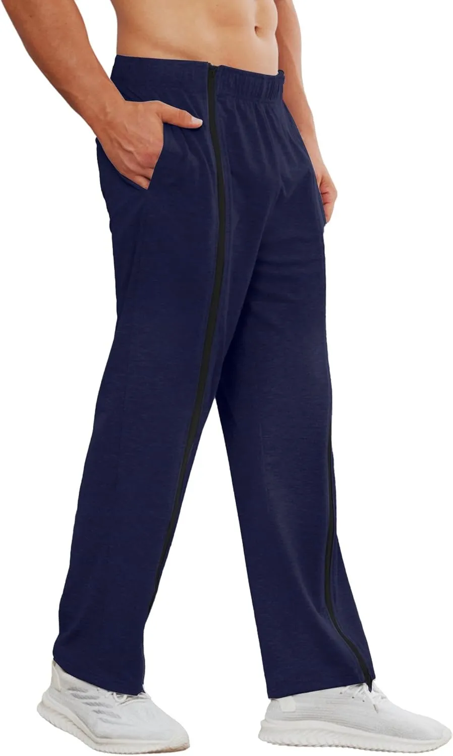 Deyeek Tear Away Pants for Men Full Zipper Legs Sweat Pants Mens Open Bottom Sweatpants Breakaway Cotton Post Surgery Pants