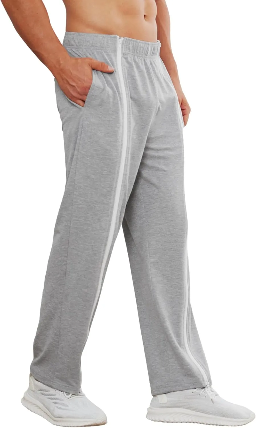 Deyeek Tear Away Pants for Men Full Zipper Legs Sweat Pants Mens Open Bottom Sweatpants Breakaway Cotton Post Surgery Pants