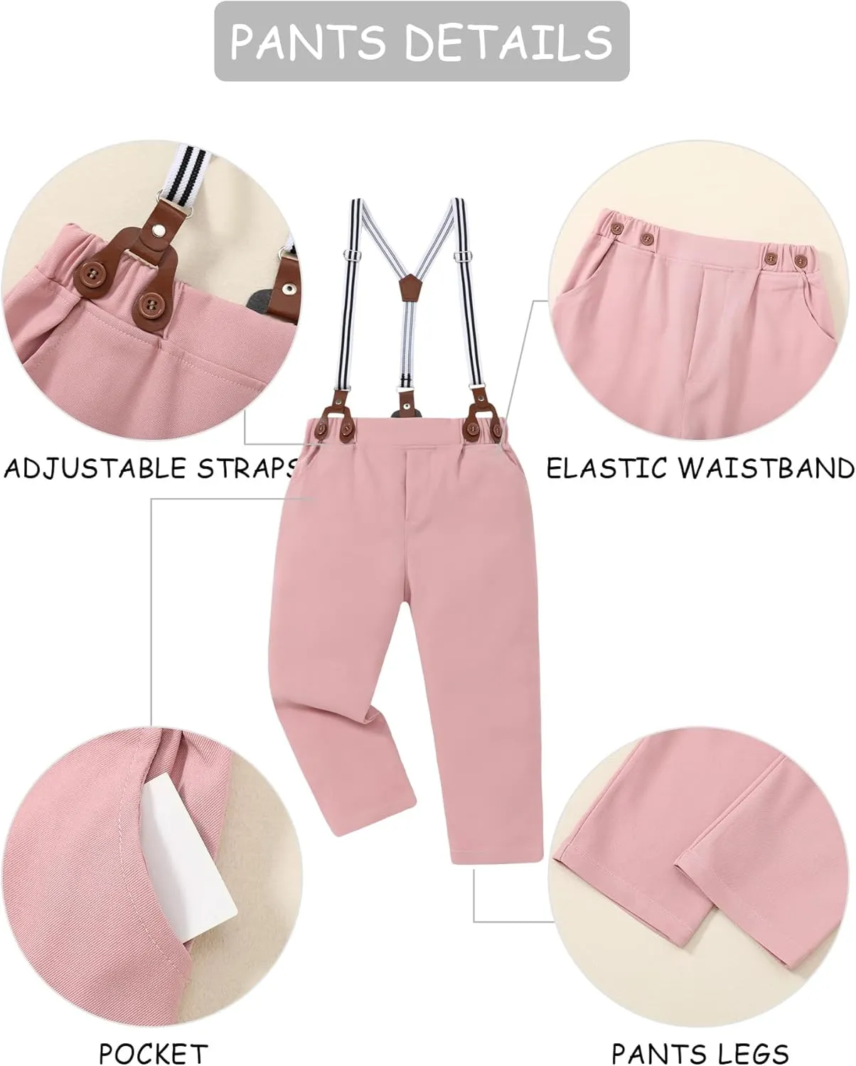 DISAUR Boys Suits 3 Pieces Formal Dress Shirt with Bowtie Suspender Pants Boy Gentleman Outfits Set 4-8 Years