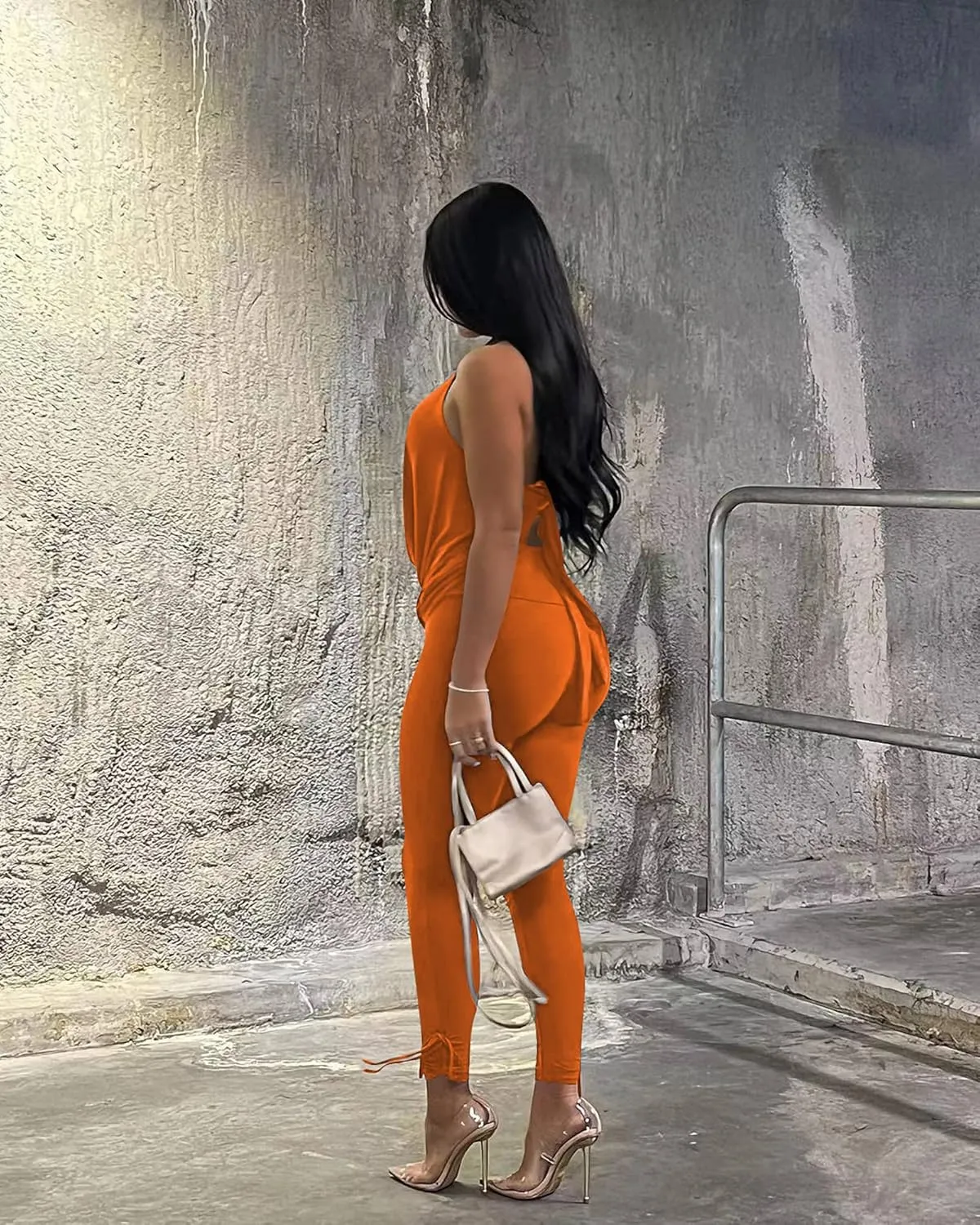 Doweha Women's Sexy Summer Two Piece Outfits Sleeveless Backless Deep V Neck Tank Tops And High Waisted Pants Matching Sets