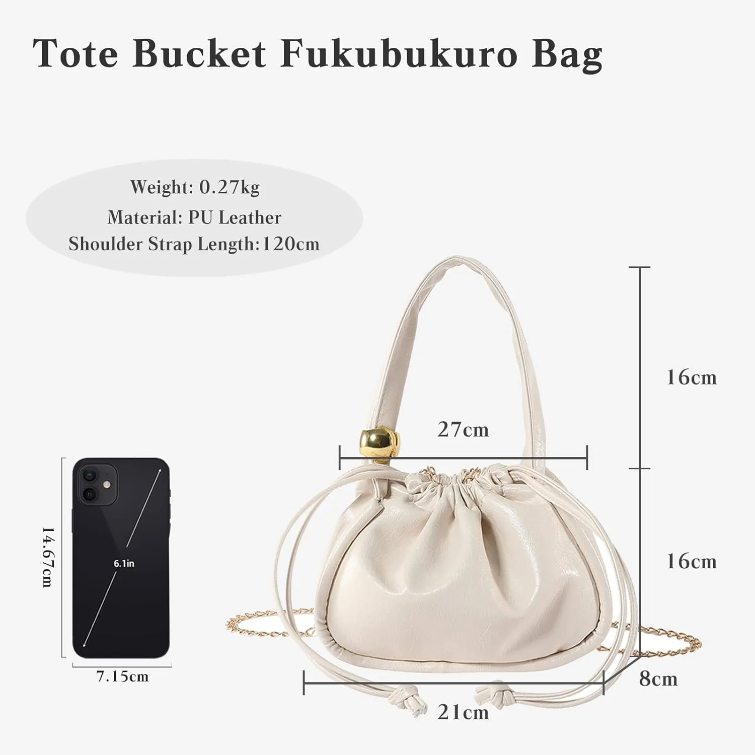 Drawstring Bucket Bag for Women - PU Leather Tote Handbag - Waterproof Crossbody Shoulder Satchel