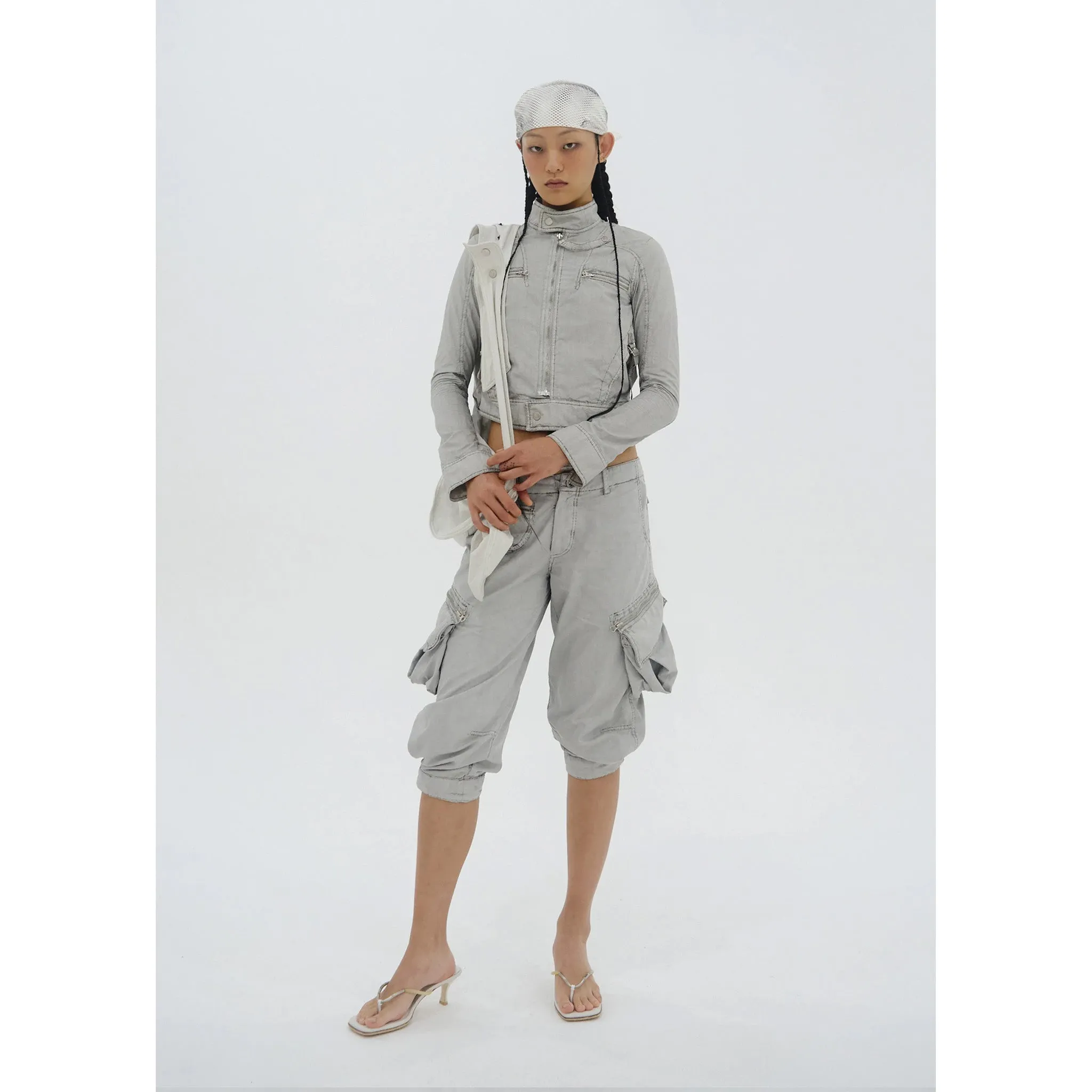 DYED MOTO JACKET / MOON GREY