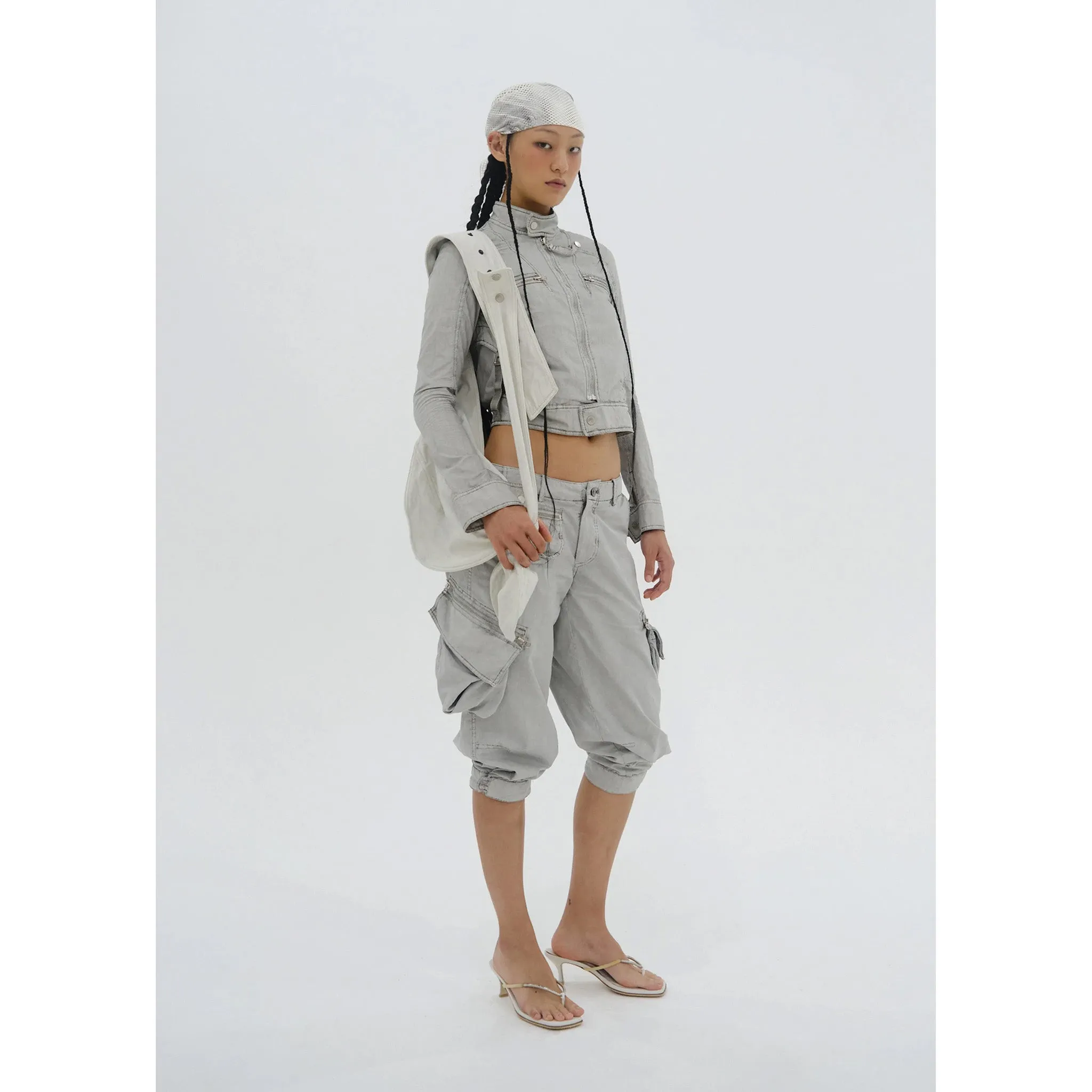 DYED MOTO JACKET / MOON GREY