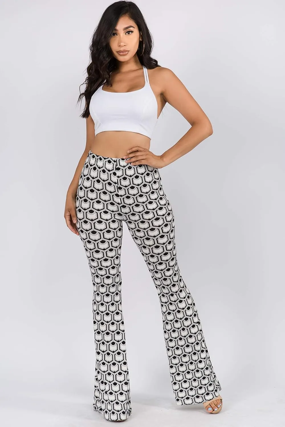 FASHIONOMICS Women's USA Fashion Boho Print & Solid Comfy Stretchy Bell Bottom Flare Palazzo Pants
