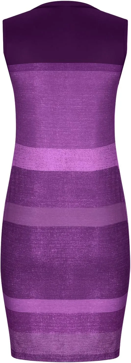 Firzero Women V Neck Beach Dress Botton Down Sleeveless Striped Mini Dresses Plus Size Summer Casual Crewneck Tank Dresses