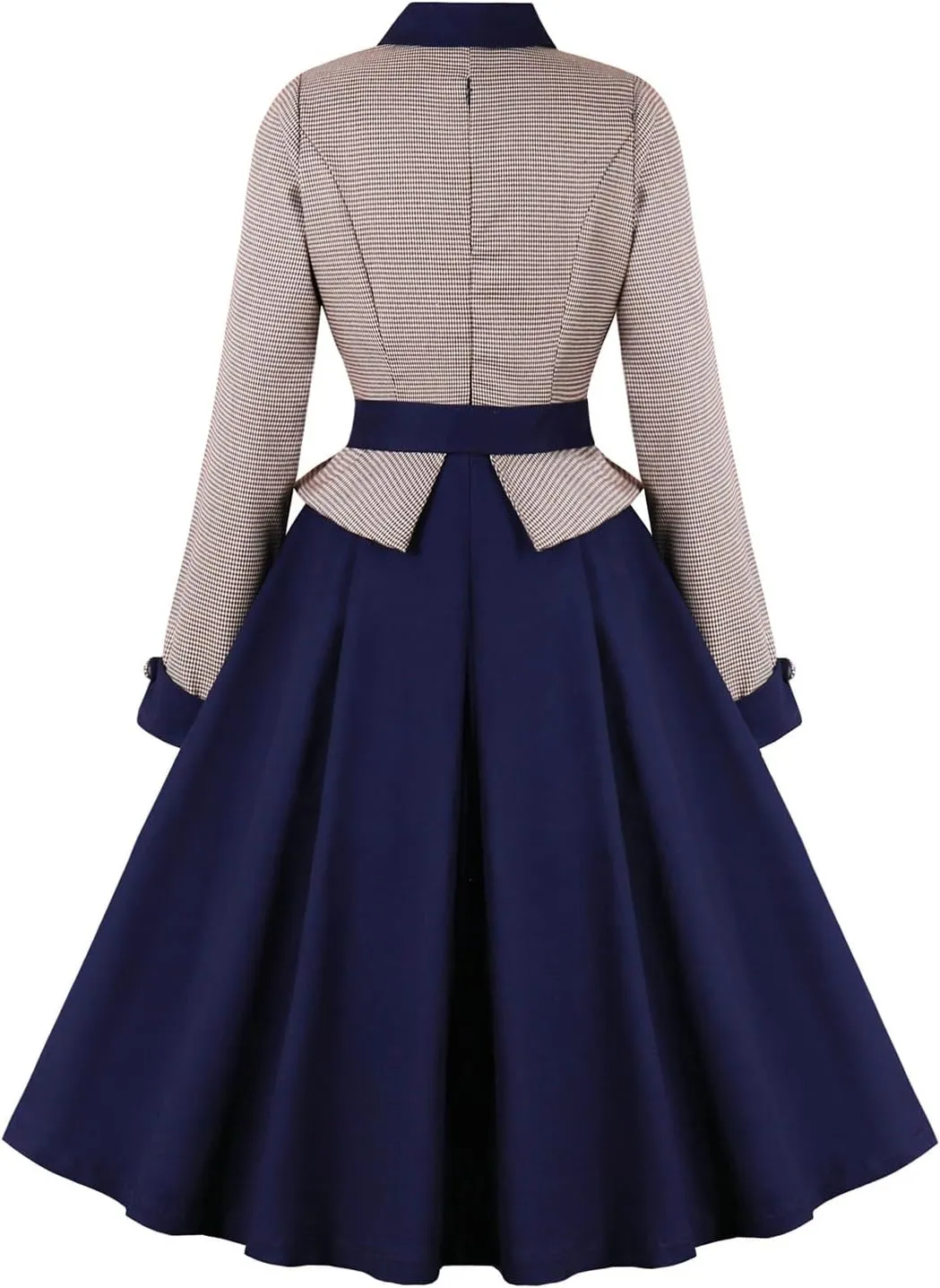 Firzero Women Vintage 1940s Dress Retro 40s 50s Button Business Work A Line Cocktail Dress Bowknot Long Sleeve Formal Dress