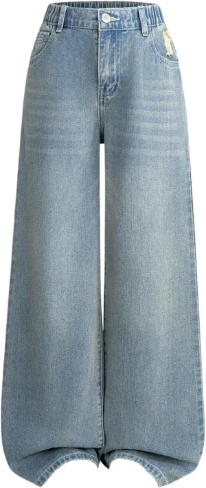 Floerns Girl's Distressed Vintage Denim Pants Baggy Wide Leg Long Jean Pants