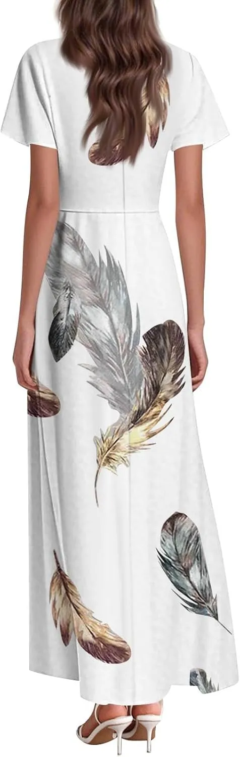Floral Dress for Women V Neck Flutter Sleeve Boho Midi Dress Summer Wedding Guest Beach Party Long Dresses