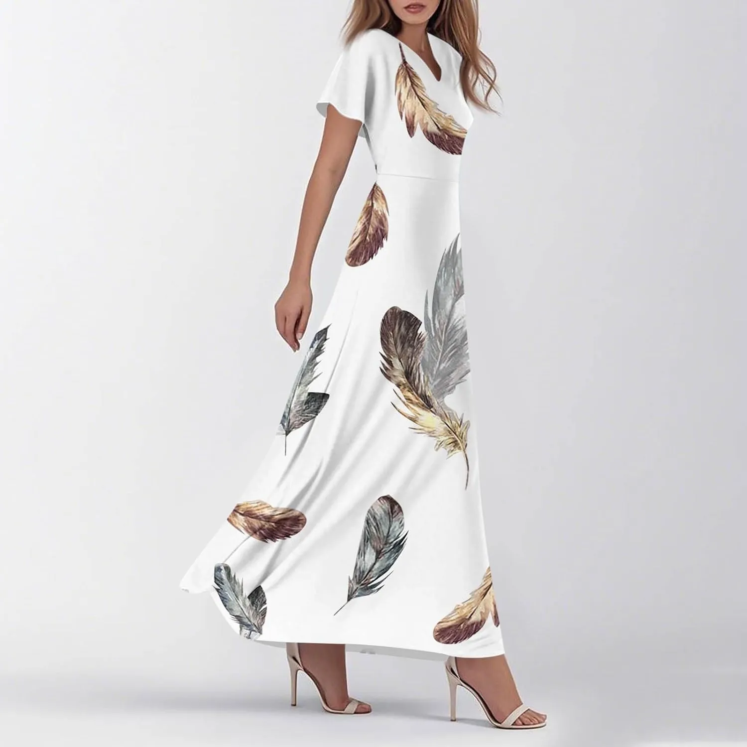 Floral Dress for Women V Neck Flutter Sleeve Boho Midi Dress Summer Wedding Guest Beach Party Long Dresses
