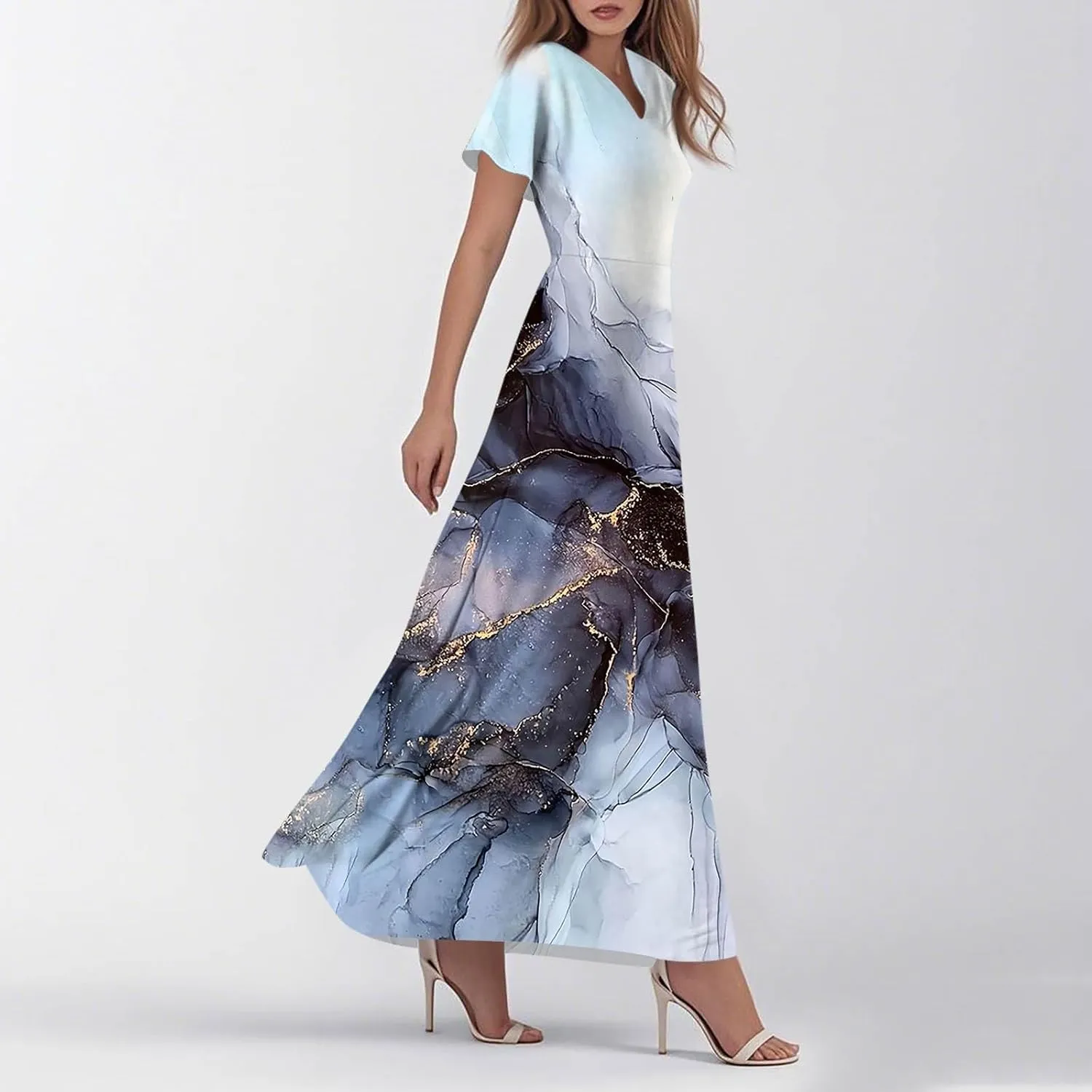 Floral Dress for Women V Neck Flutter Sleeve Boho Midi Dress Summer Wedding Guest Beach Party Long Dresses