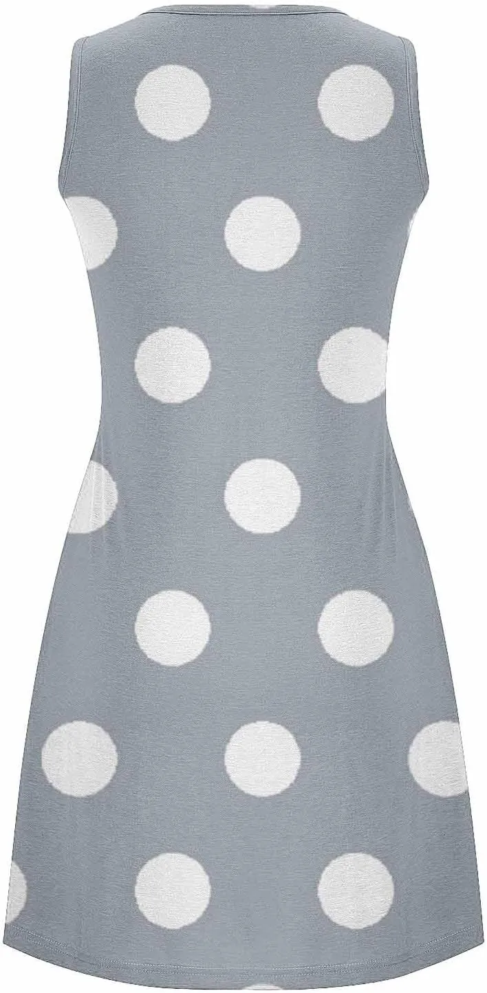 Flowy Dresses for Women Summer Casual Sleeveless Polka Dots Sundress Ruched Beach Vacation Tank Dress with Pockets