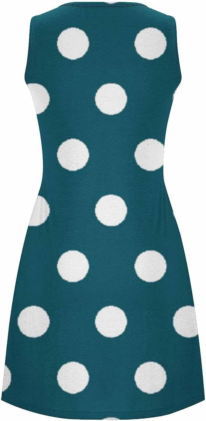 Flowy Dresses for Women Summer Casual Sleeveless Polka Dots Sundress Ruched Beach Vacation Tank Dress with Pockets