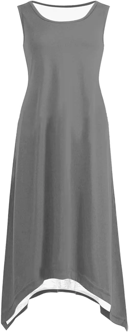 Flowy Dresses for Women Swing Casual Sleeveless Midi Sundress Crewneck Elegant Tank Dress Vacation Outfits 2025