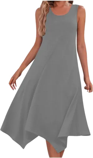 Flowy Dresses for Women Swing Casual Sleeveless Midi Sundress Crewneck Elegant Tank Dress Vacation Outfits 2025