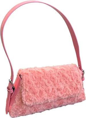 Fluffy Shoulder Bag, Fuzzy Tote Bag Faux Fur Flower Purse Shoulder Handbags for Women