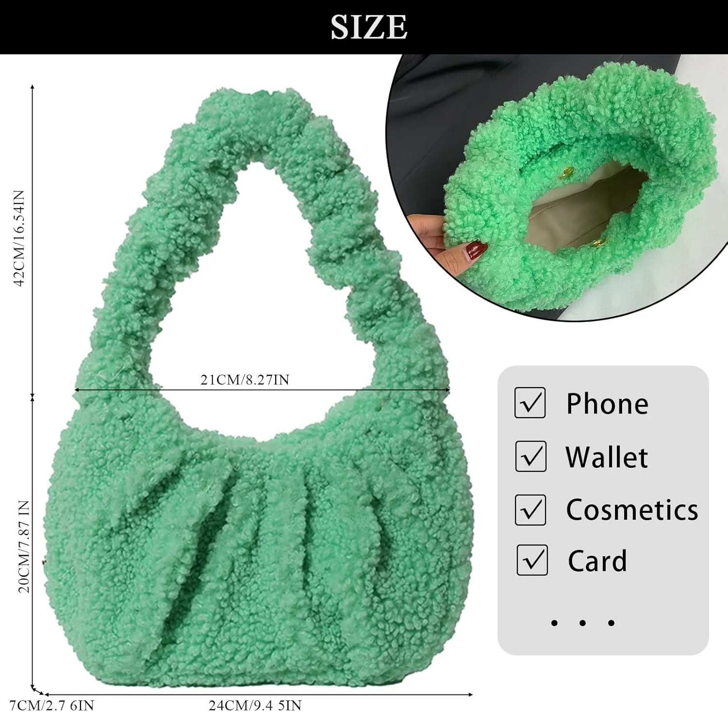 Fluffy Tote Bag, Fuzzy Purses for Women Faux Fur Bag Lambswool Y2k Purse Furry Bag