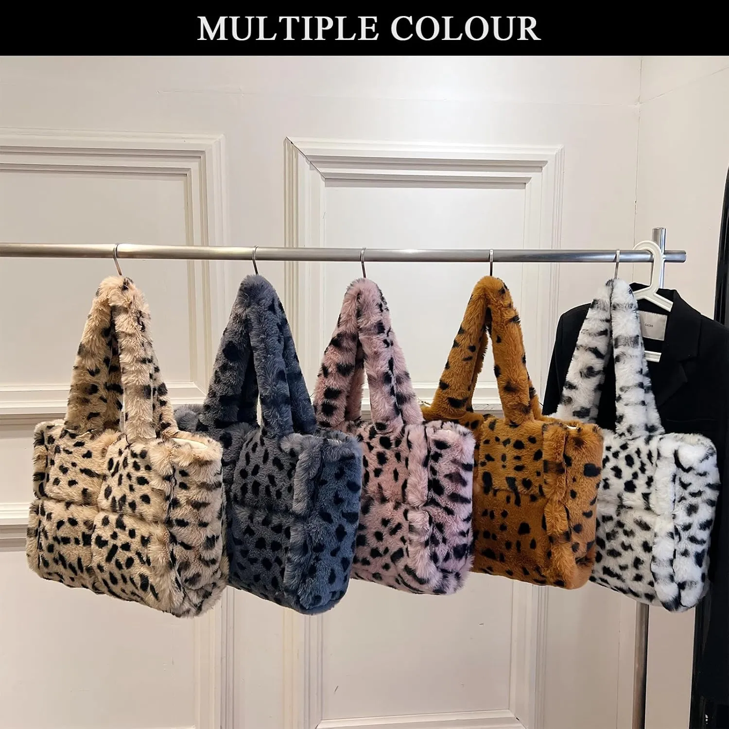 Fluffy Tote Bags Winter Furry Purse for Women Y2K Faux Fur Bag Fuzzy Shoulder Handbag