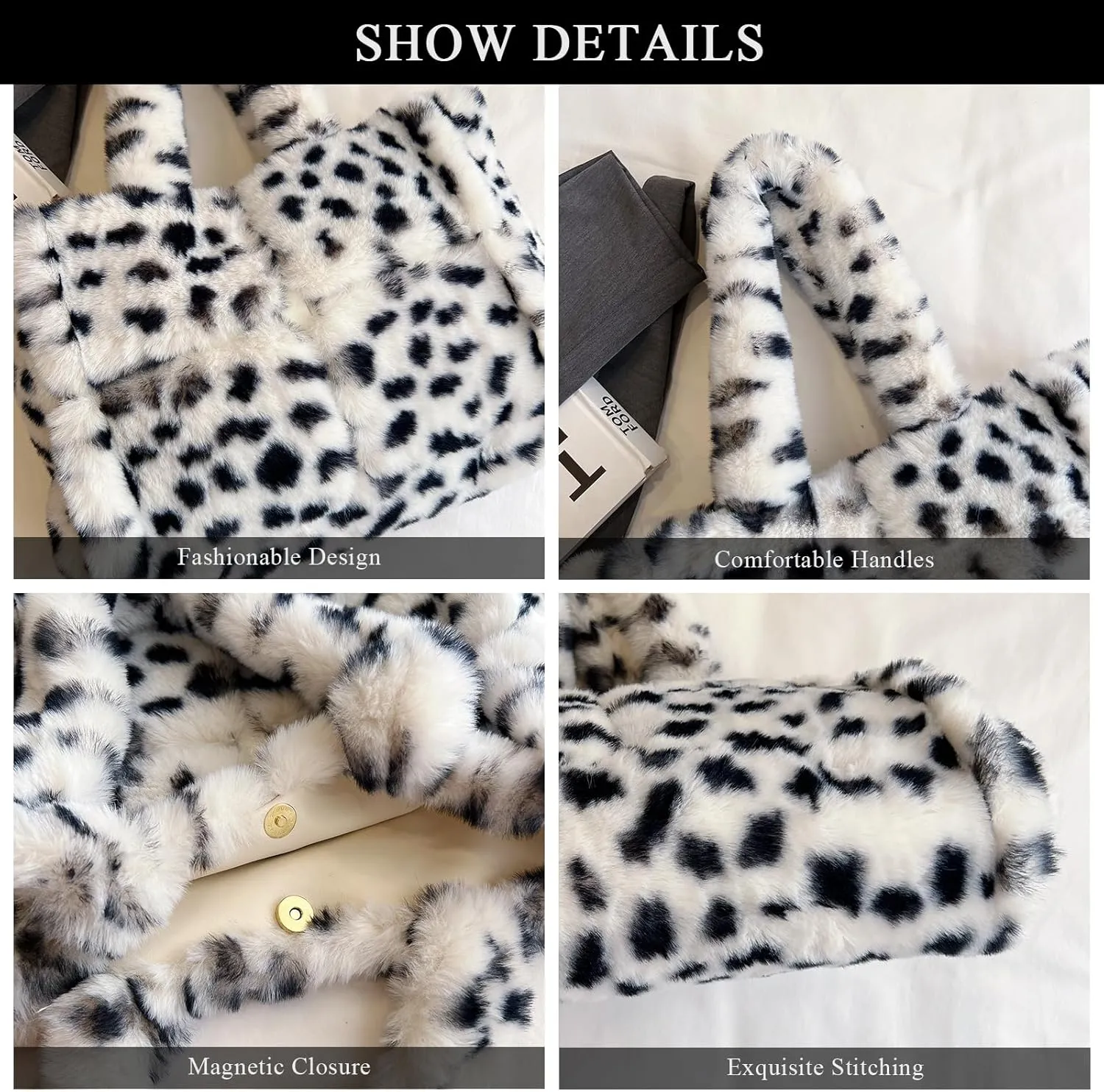 Fluffy Tote Bags Winter Furry Purse for Women Y2K Faux Fur Bag Fuzzy Shoulder Handbag