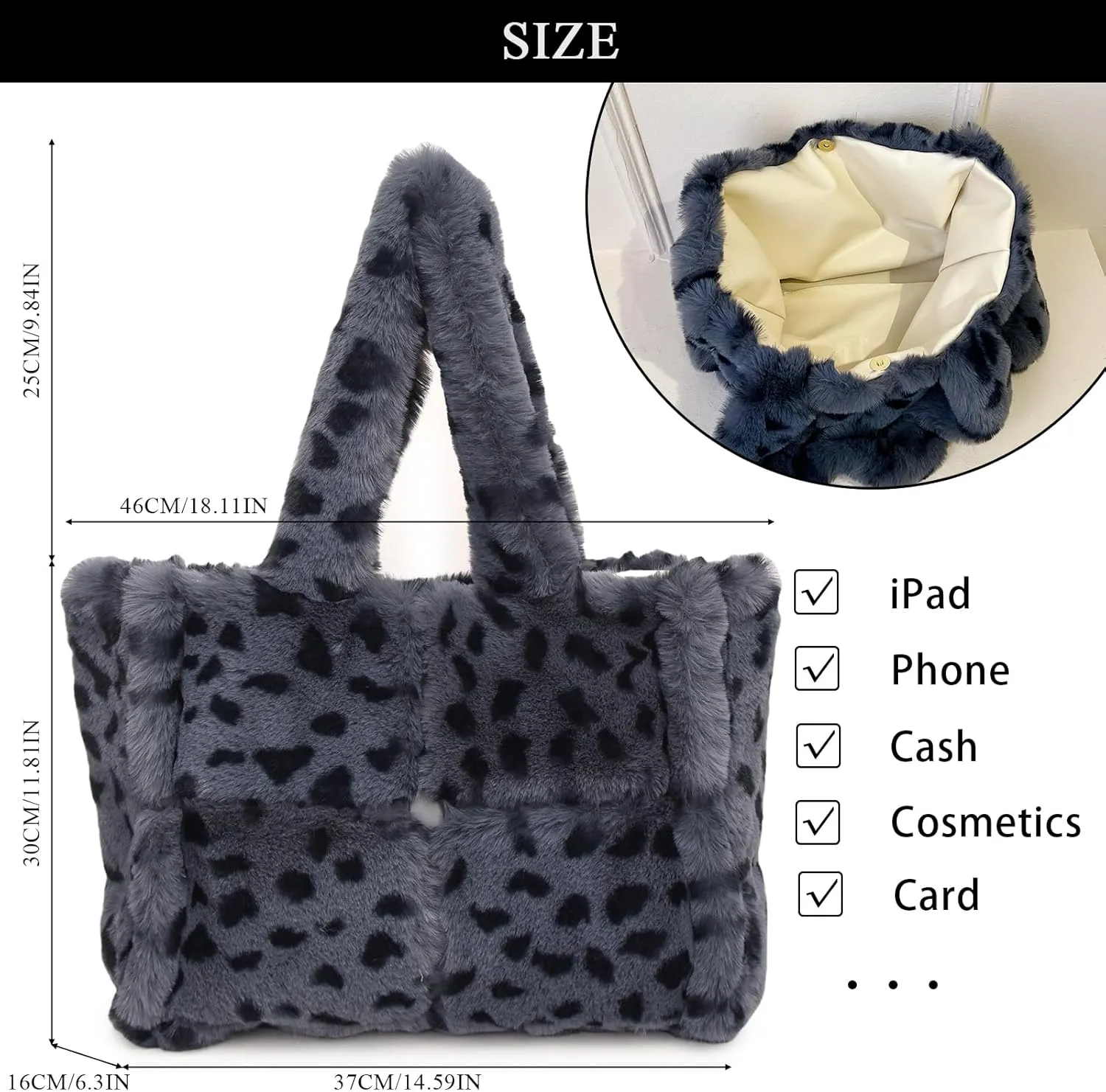 Fluffy Tote Bags Winter Furry Purse for Women Y2K Faux Fur Bag Fuzzy Shoulder Handbag