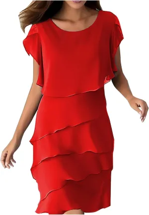 Formal Dresses for Women Chiffon Casual Summer Midi Dress Fashion Tiered Layered Party Dress Plus Size Women Dresses