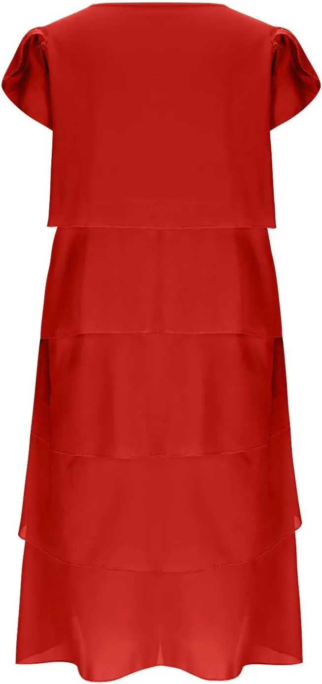 Formal Dresses for Women Chiffon Casual Summer Midi Dress Fashion Tiered Layered Party Dress Plus Size Women Dresses