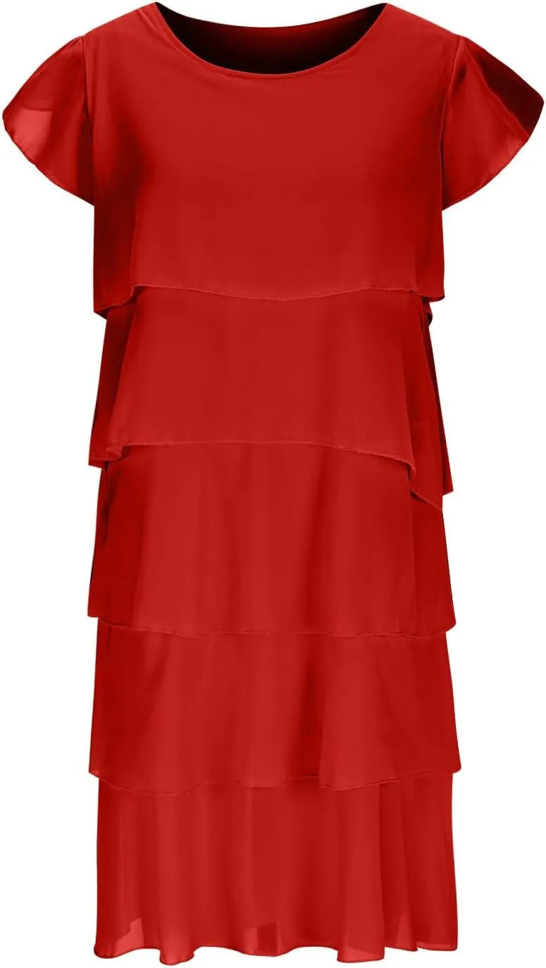 Formal Dresses for Women Chiffon Casual Summer Midi Dress Fashion Tiered Layered Party Dress Plus Size Women Dresses