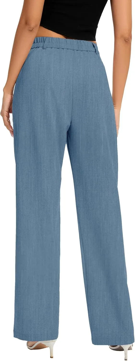 FUNYYZO Women Long Dress Pants High Waisted Work Pants Dressy Casual Straight Leg Elastic Waist Trousers