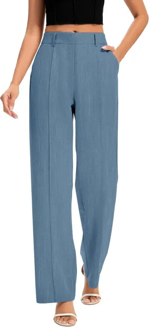 FUNYYZO Women Long Dress Pants High Waisted Work Pants Dressy Casual Straight Leg Elastic Waist Trousers