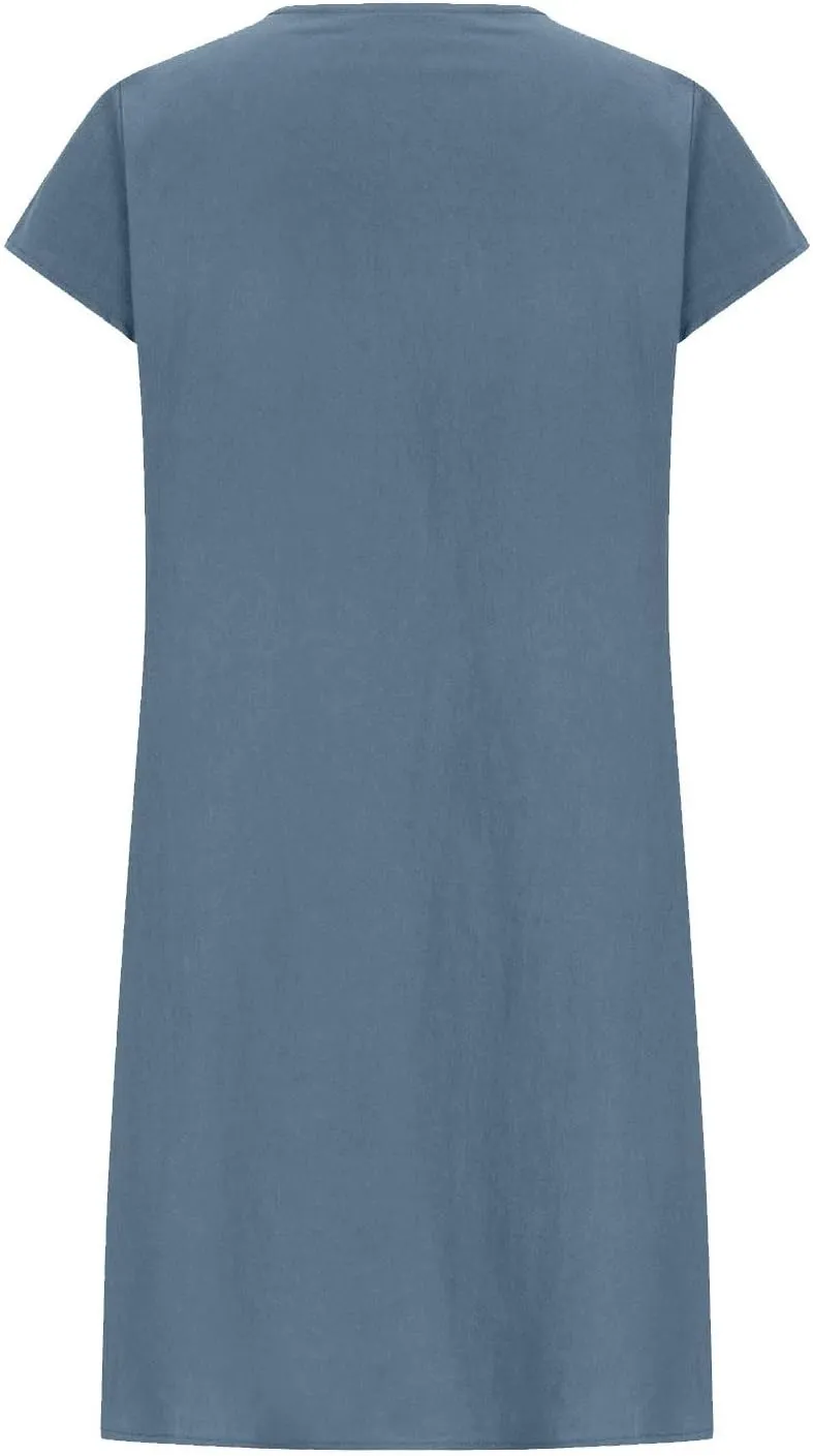 FZYLQY Women's Cotton Linen Midi Dresses Plus Size Cap Sleeve Pleated Summer Dress Vacation 2025 Crew Neck Casual Dress