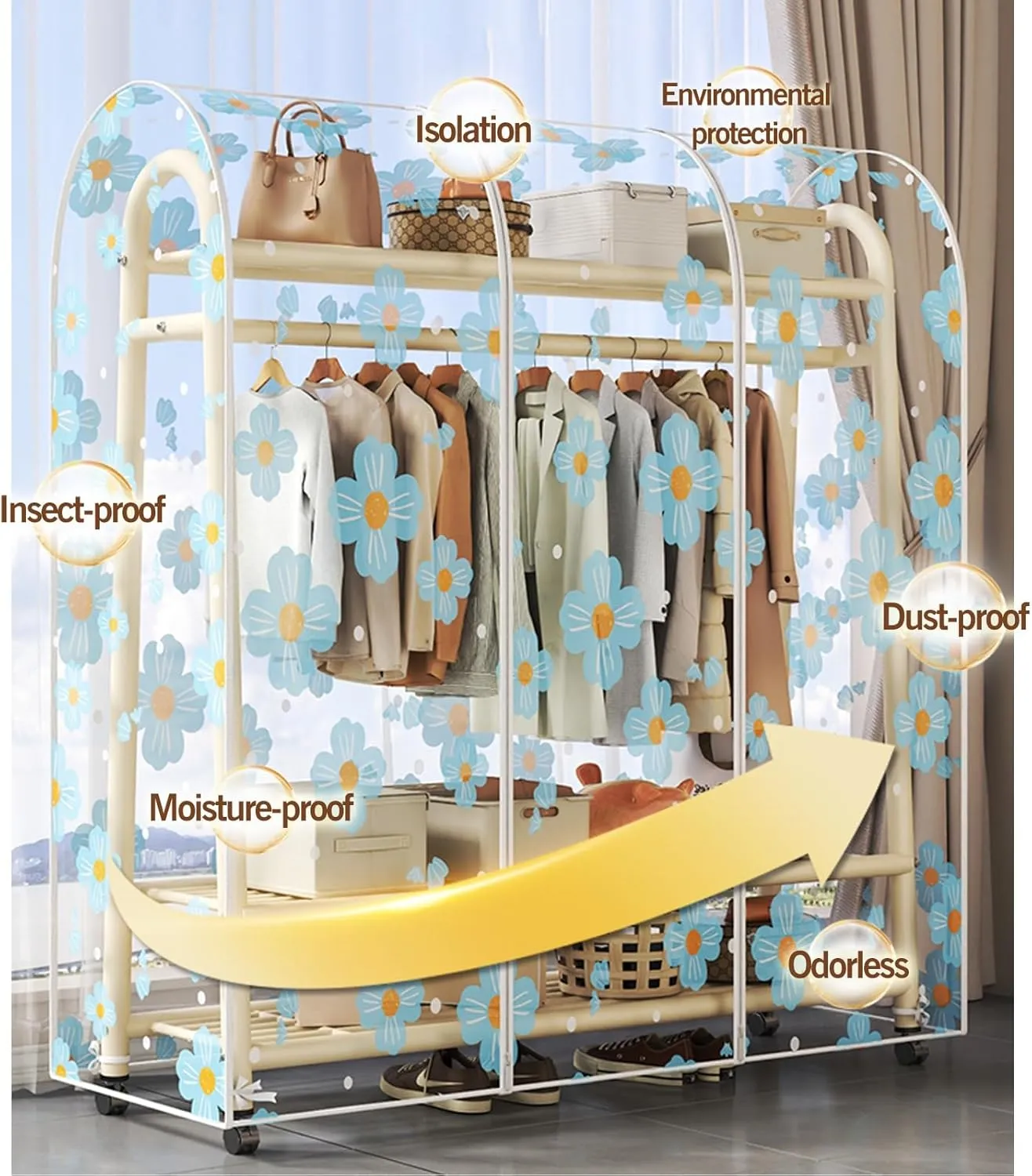 Garment Rack Cover Dustproof Clothes Rack Cover, Clear Garment Bags for Hanging Clothes with Zipper, Printed Clothes(Red,60x50x150cm)