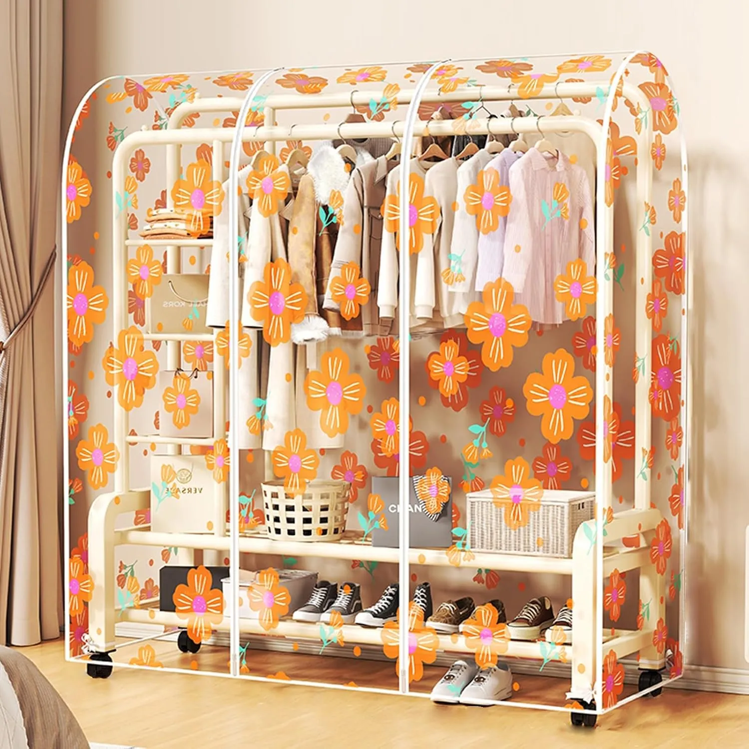 Garment Rack Cover Dustproof Clothes Rack Cover, Clear Garment Bags for Hanging Clothes with Zipper, Printed Clothes(Red,60x50x150cm)