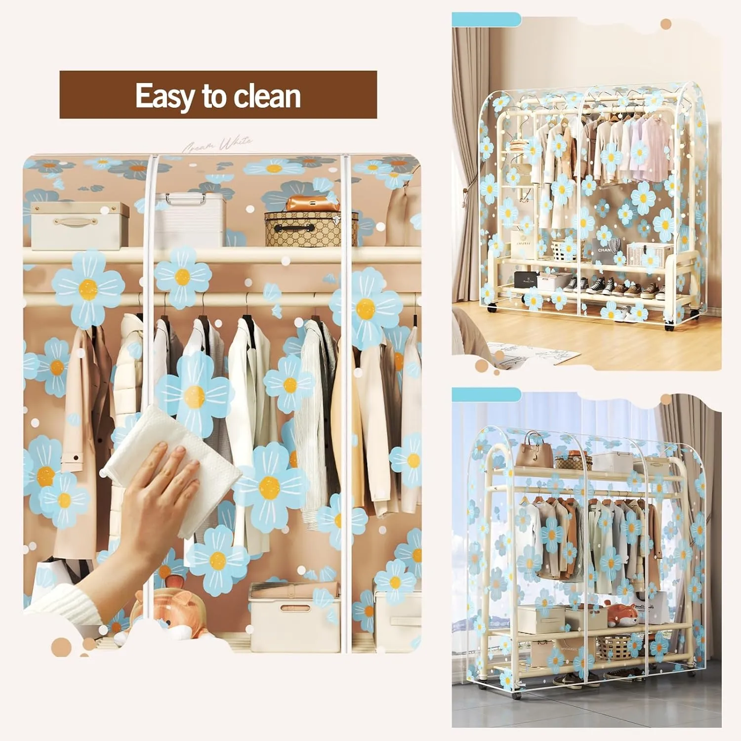 Garment Rack Cover Dustproof Clothes Rack Cover, Clear Garment Bags for Hanging Clothes with Zipper, Printed Clothes(Red,60x50x150cm)