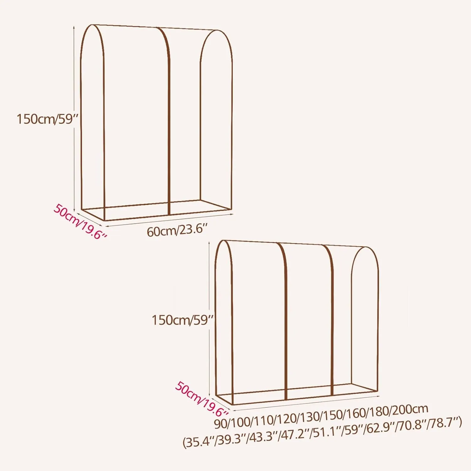 Garment Rack Cover Dustproof Clothes Rack Cover, Clear Garment Bags for Hanging Clothes with Zipper, Printed Clothes(Red,60x50x150cm)
