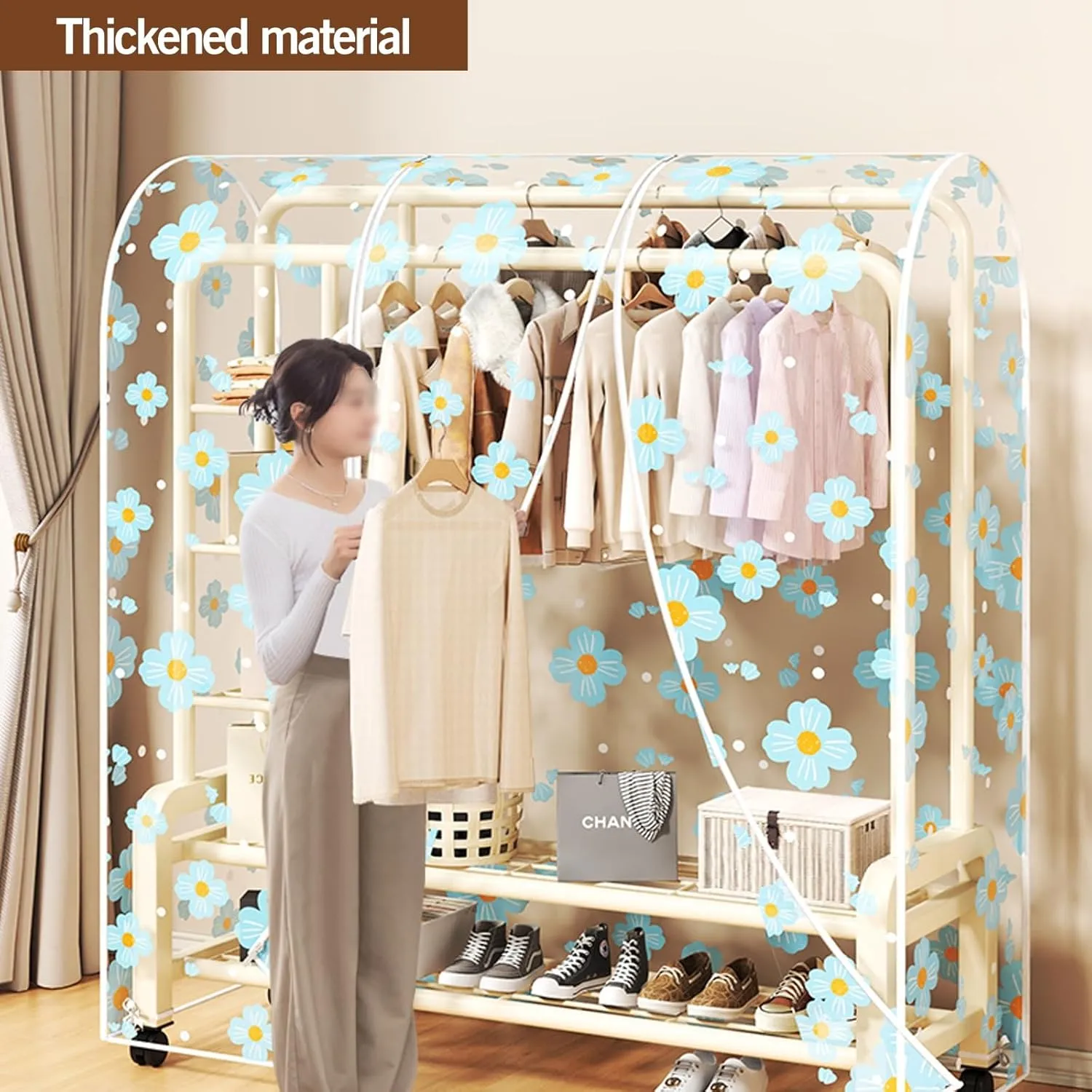Garment Rack Cover Dustproof Clothes Rack Cover, Clear Garment Bags for Hanging Clothes with Zipper, Printed Clothes(Red,60x50x150cm)