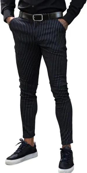 GINGTTO Mens Skinny Pants Striped Black Dress Pants for Men Slim Fit Stretch