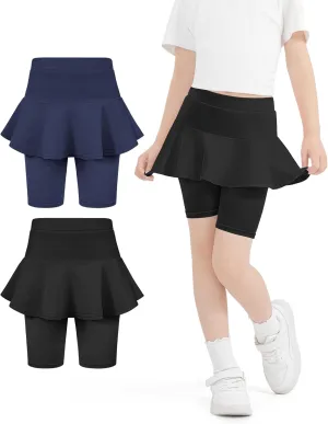 Girls Leggings with Skirt Uniform Skirts for Girls Knee-Length Ruffle Skirt Pants for Kid 4-11 Years