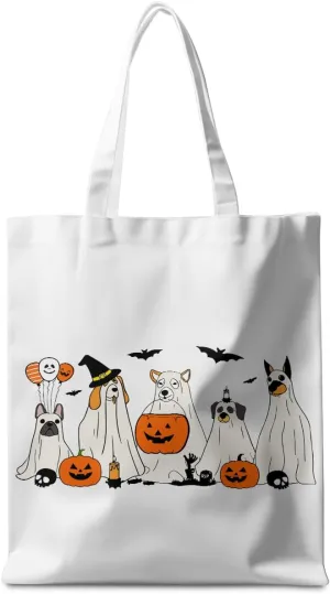 Halloween Stuff Skull Ghost Tote Bag Cat Lover Gifts for Fall Reusable Grocery Bags Wildflower Cute Tote