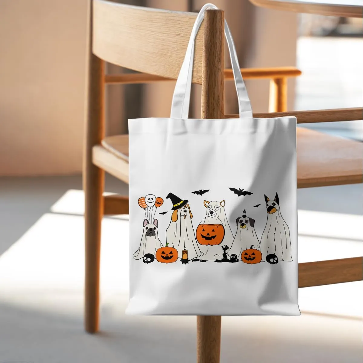 Halloween Stuff Skull Ghost Tote Bag Cat Lover Gifts for Fall Reusable Grocery Bags Wildflower Cute Tote