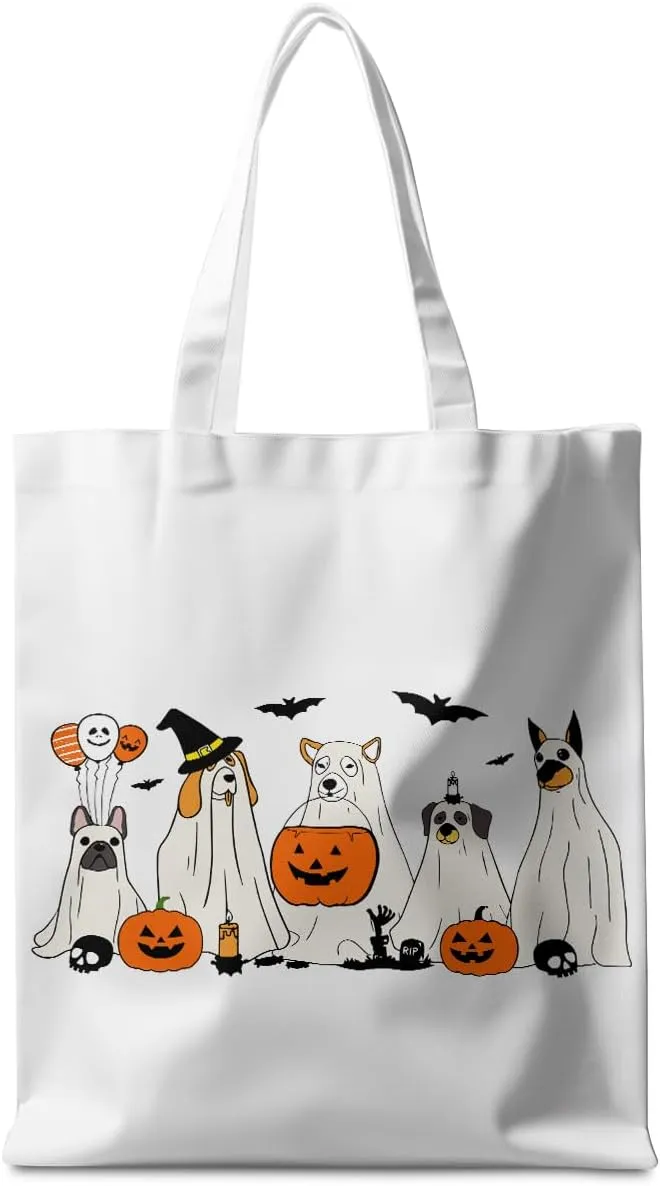 Halloween Stuff Skull Ghost Tote Bag Cat Lover Gifts for Fall Reusable Grocery Bags Wildflower Cute Tote