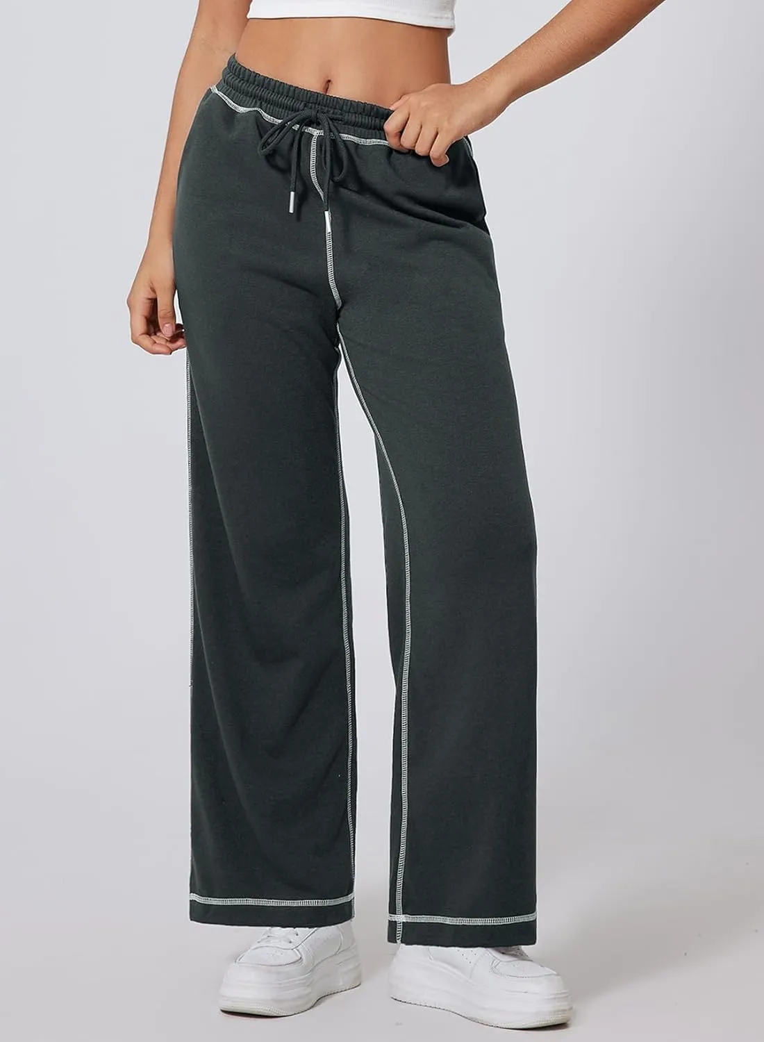 Herseas High Waisted Sweatpants for Women 2024 Fall Wide Leg Contrast Stitching Drawstring Loose Lounge Jogging Pants