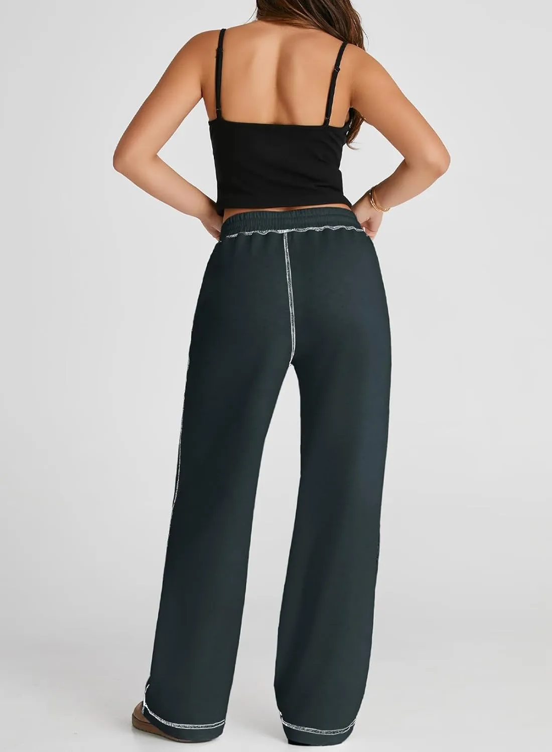 Herseas High Waisted Sweatpants for Women 2024 Fall Wide Leg Contrast Stitching Drawstring Loose Lounge Jogging Pants