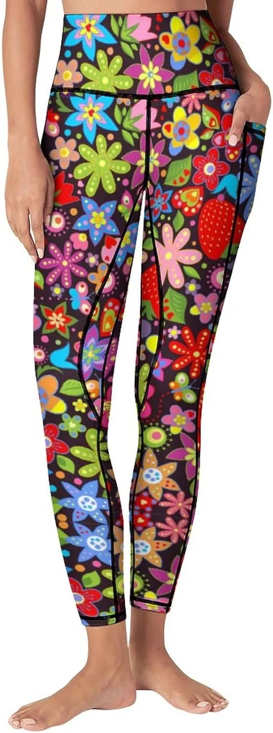 High Waist Yoga Pants with Pockets Tummy Control Workout Running 4 Way Stretch Yoga Leggings for Girls Women